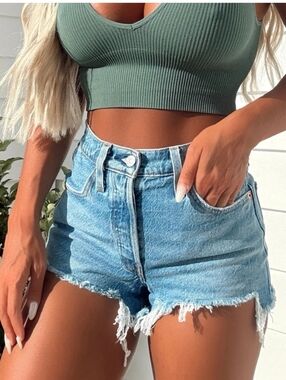 Levi's Denim Shorts 501 Denim Cutoff Shorts Button Fly Raw Hem Highrise